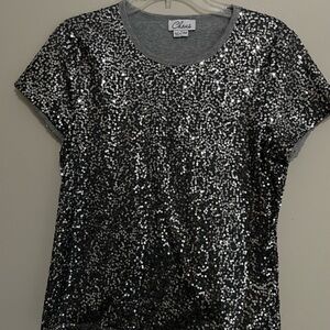 Chaus Silver Sequin Short Sleeve Top~ Size P/M ~ Great‎ for the Holidays